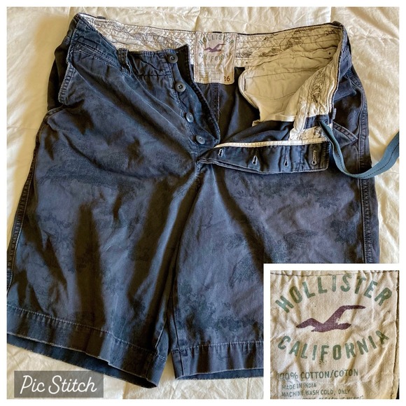 Hollister Other - Vtg Y2K Hollister Shorts Mens 36(38) Button Fly Drawstring Cotton Gray Palm Tree